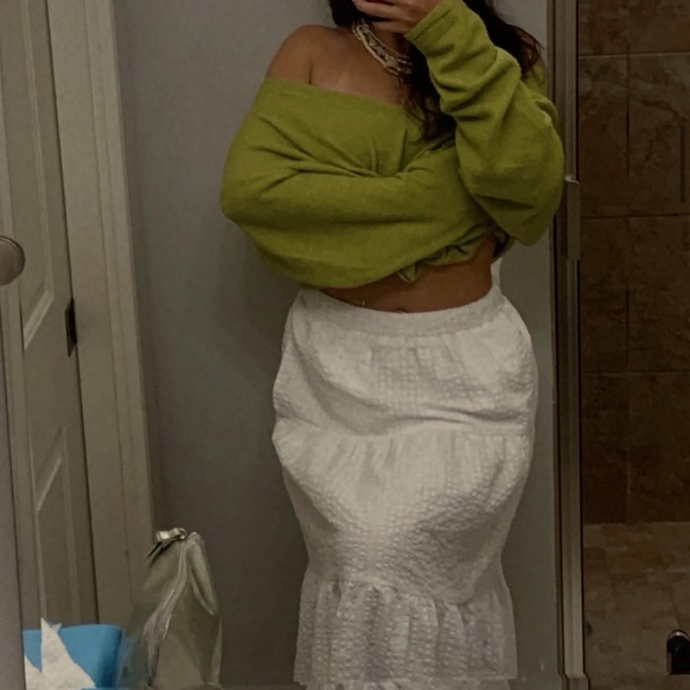 Textured White Beachy Flowy Maxi Skirt